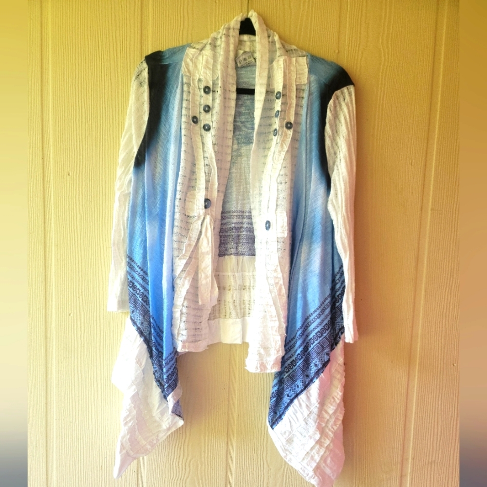 Blue White Long Sleeve Cardigan Size Large